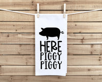 Set of 2 Farmhouse Flour Sack Towels Two Funny Kitchen Decor Cluck Oink Moo Here Piggy Piggy Birthday Christmas Housewarming Hostess Gift