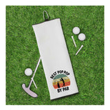 Best Pop Pop By Par Tri-fold Golf Towel with Clip 100% Microfiber Waffle Weave Black White Gift Idea for Golfer Men Grandfather