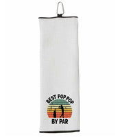 Best Pop Pop By Par Tri-fold Golf Towel with Clip 100% Microfiber Waffle Weave Black White Gift Idea for Golfer Men Grandfather