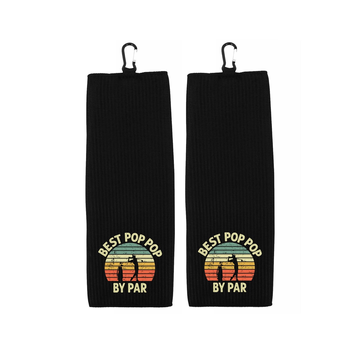 Best Pop Pop By Par Tri-fold Golf Towel with Clip 100% Microfiber Waffle Weave Black White Gift Idea for Golfer Men Grandfather