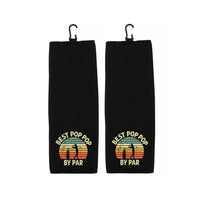 Best Pop Pop By Par Tri-fold Golf Towel with Clip 100% Microfiber Waffle Weave Black White Gift Idea for Golfer Men Grandfather