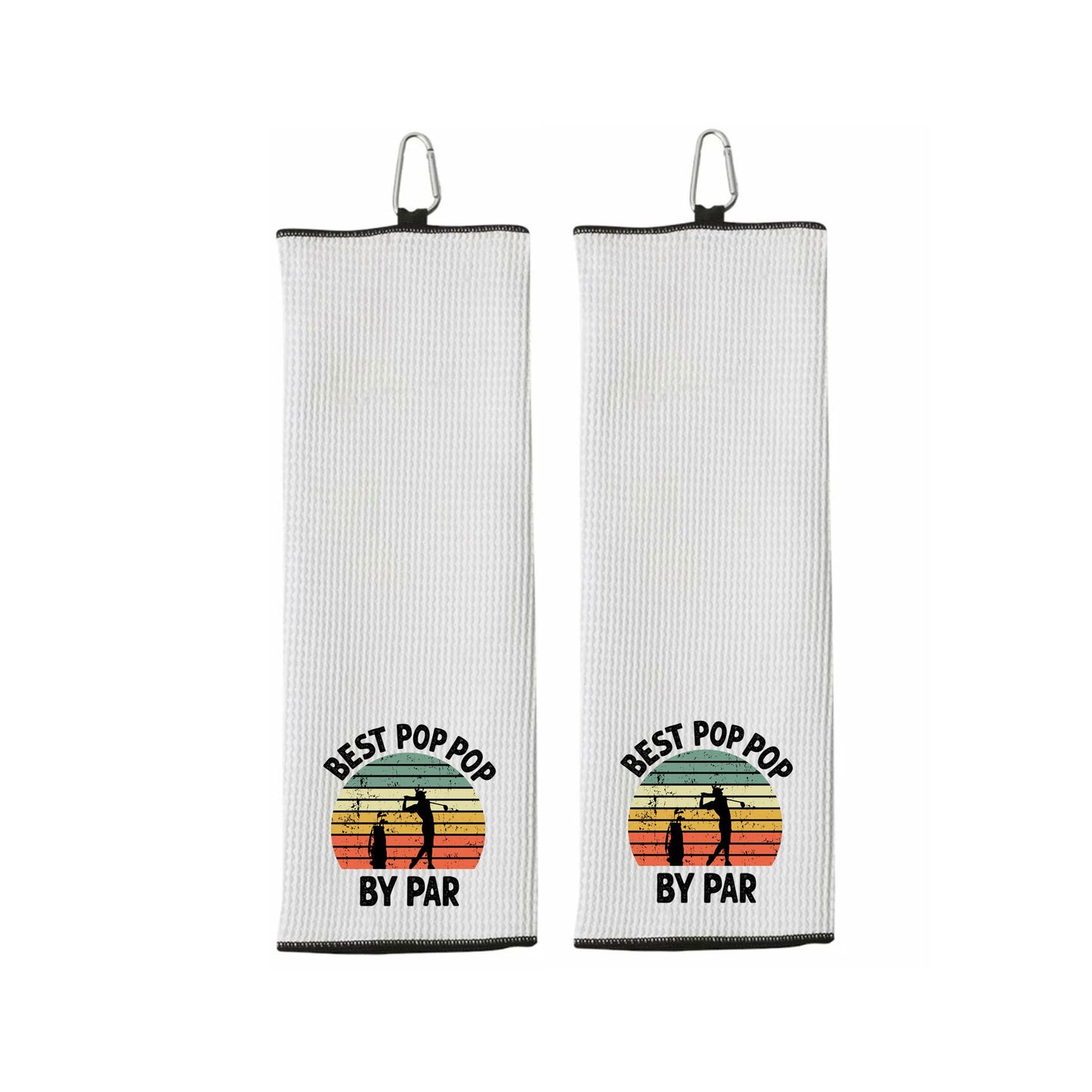 Best Pop Pop By Par Tri-fold Golf Towel with Clip 100% Microfiber Waffle Weave Black White Gift Idea for Golfer Men Grandfather