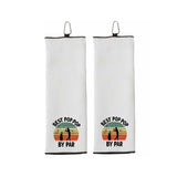 Best Pop Pop By Par Tri-fold Golf Towel with Clip 100% Microfiber Waffle Weave Black White Gift Idea for Golfer Men Grandfather