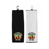 Best Pop Pop By Par Tri-fold Golf Towel with Clip 100% Microfiber Waffle Weave Black White Gift Idea for Golfer Men Grandfather
