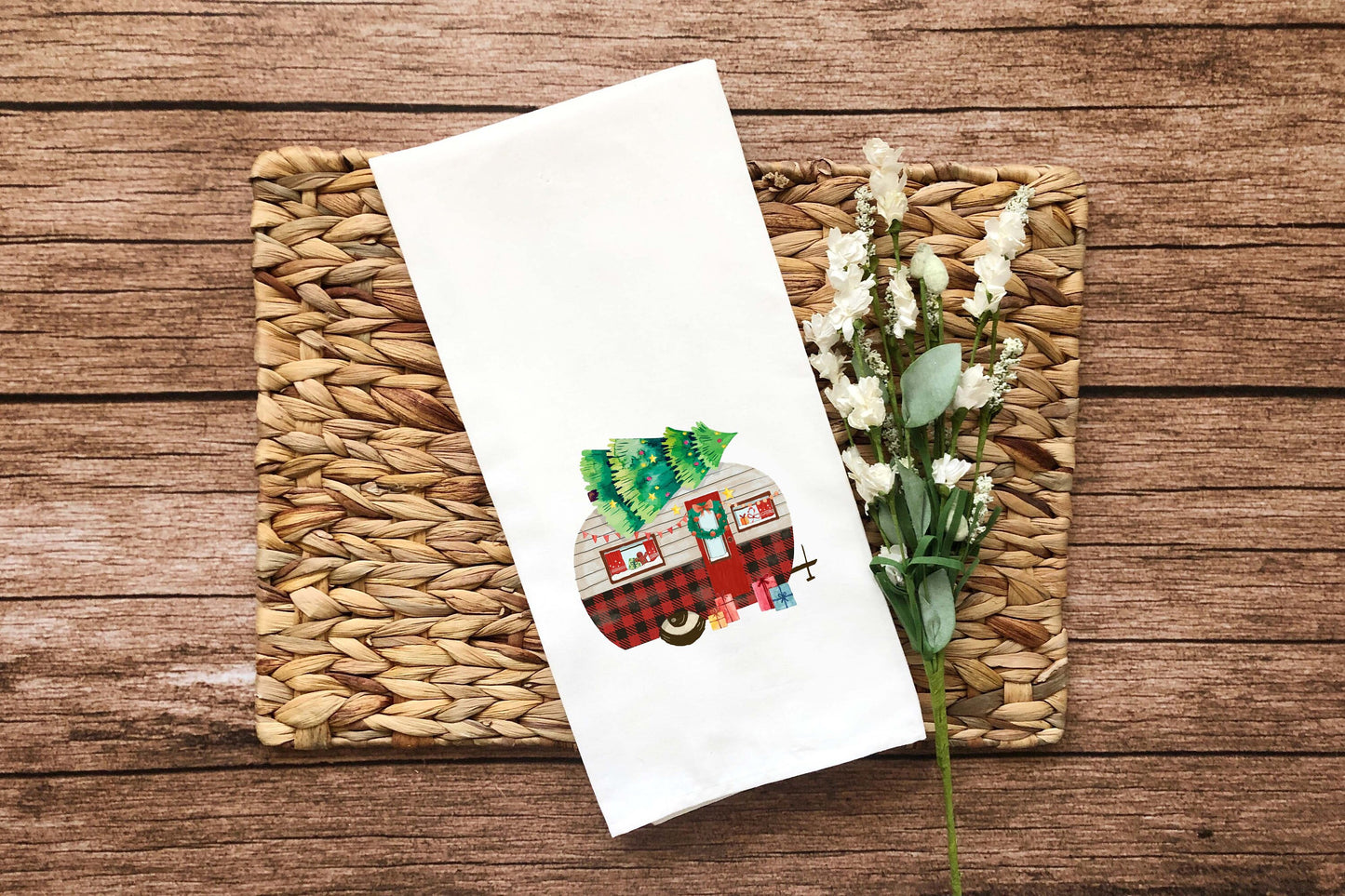 Set of 3 Buffalo Plaid Leopard Print Chrismas Camper Flour Sack Towels Hanging Loop Dish Hand Kitchen RV Travel Trailer Decor Holiday Gift