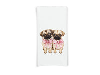 Two Coquette Pugs with Pink Bows Cute 100% Cotton Flour Sack Tea Towel for Pug Dog Lover Owner Birthday Mother's Day Gift Idea