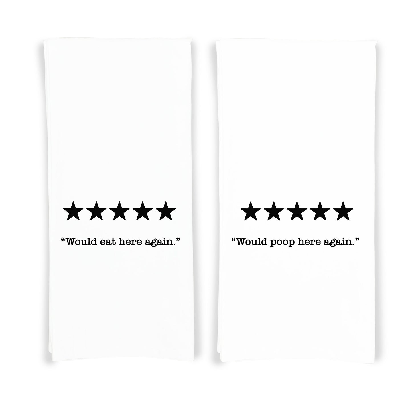 Five Stars Would Eat Here Again and Poop Here Again Set of 2 hand Towels Funny Cute Home Decor Housewarming Hostess Gift Idea for Women Men