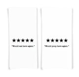 Five Stars Would Eat Here Again and Poop Here Again Set of 2 hand Towels Funny Cute Home Decor Housewarming Hostess Gift Idea for Women Men