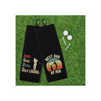 Dad the Man the Myth the Golf Legend and Best Dad by Par Set of 2 Tri-fold Golf Towel with Clip 100% Microfiber Waffle Weave Gift for Men