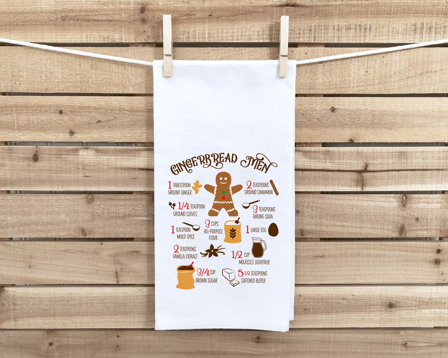 Gingerbread Men Recipe Flour Sack Towel with Hanging Loop Cute Festive Dish Hand Kitchen Decor Holiday Christmas Decorations Gift for Women