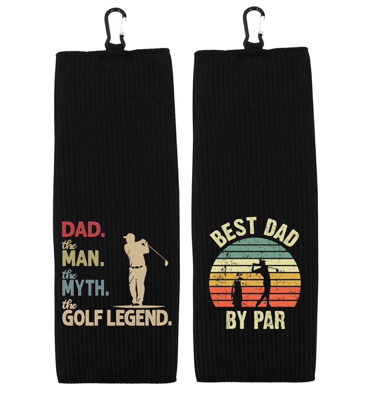 Dad the Man the Myth the Golf Legend and Best Dad by Par Set of 2 Tri-fold Golf Towel with Clip 100% Microfiber Waffle Weave Gift for Men