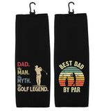 Dad the Man the Myth the Golf Legend and Best Dad by Par Set of 2 Tri-fold Golf Towel with Clip 100% Microfiber Waffle Weave Gift for Men