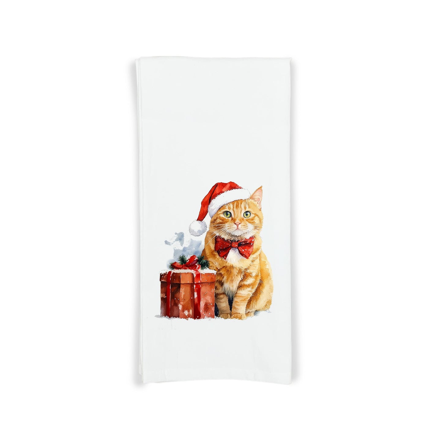 Orange Tabby Cat Christmas Flour Sack Kitchen Towel Cute Xmas Kitty Dish Cloth Housewarming Hostess Birthday Christmas Gift