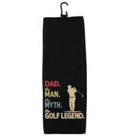 Dad the Man the Myth the Golf Legend and Best Dad by Par Set of 2 Tri-fold Golf Towel with Clip 100% Microfiber Waffle Weave Gift for Men