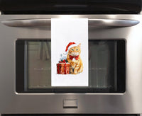 Orange Tabby Cat Christmas Flour Sack Kitchen Towel Cute Xmas Kitty Dish Cloth Housewarming Hostess Birthday Christmas Gift