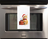 Orange Tabby Cat Christmas Flour Sack Kitchen Towel Cute Xmas Kitty Dish Cloth Housewarming Hostess Birthday Christmas Gift