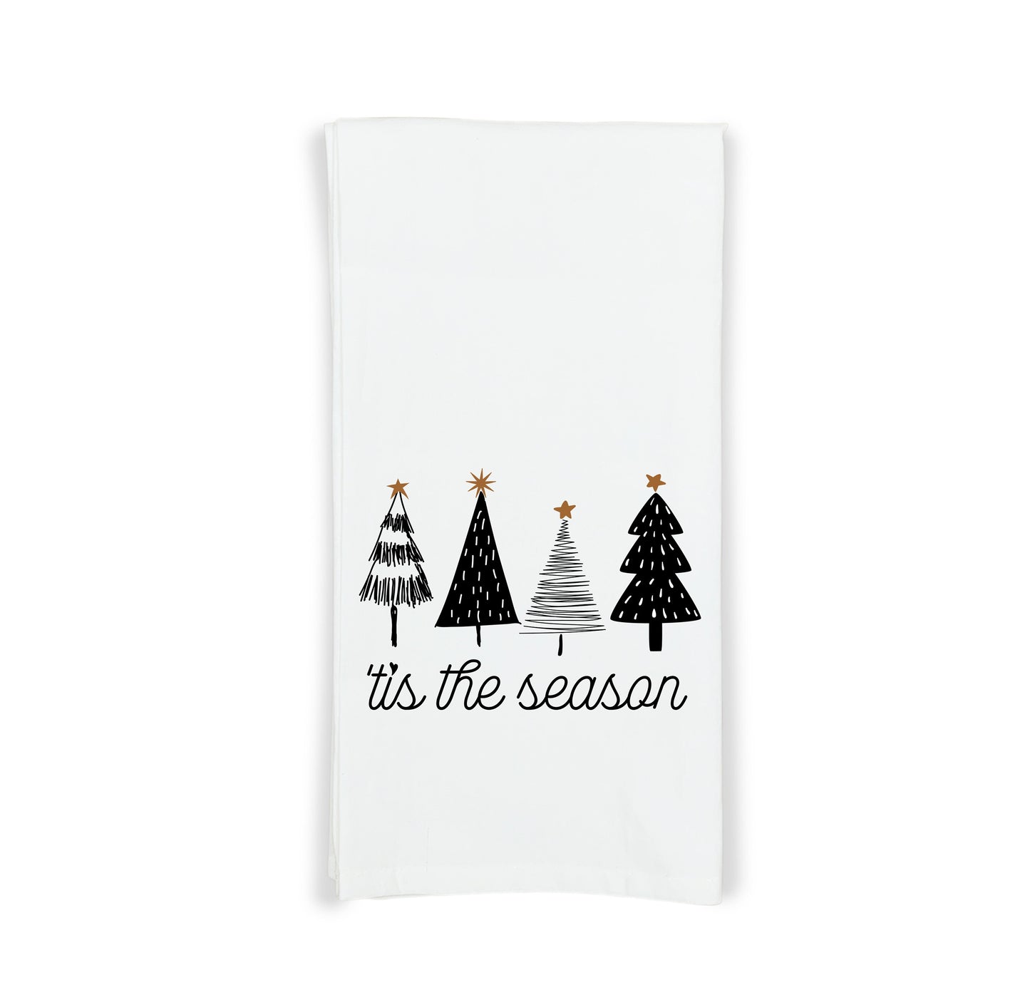 Tis the Season Black and White Christmas Tree Hand Towel Flour Sack Kitchen Holiday Home Decor Decorations for Men Women