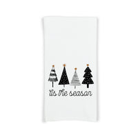 Tis the Season Black and White Christmas Tree Hand Towel Flour Sack Kitchen Holiday Home Decor Decorations for Men Women