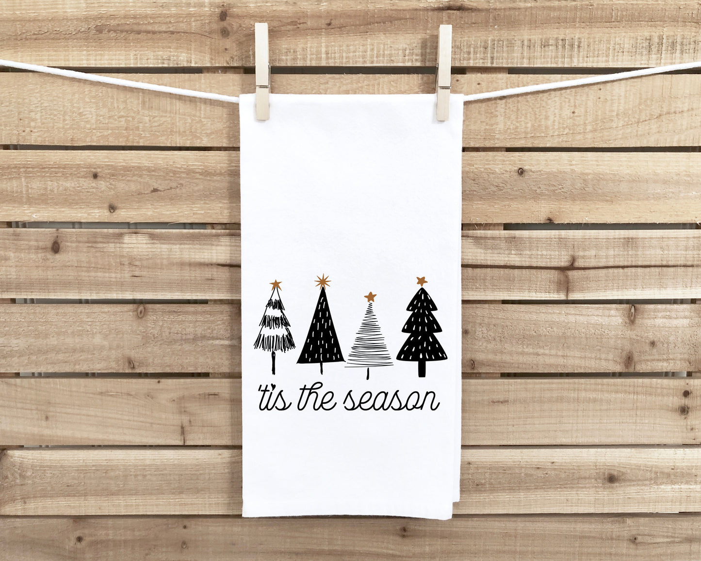 Tis the Season Black and White Christmas Tree Hand Towel Flour Sack Kitchen Holiday Home Decor Decorations for Men Women