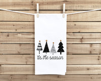 Tis the Season Black and White Christmas Tree Hand Towel Flour Sack Kitchen Holiday Home Decor Decorations for Men Women