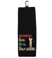 Grandpa the Man the Myth the Golf Legend Tri-fold Golf Towel with Clip 100% Microfiber Waffle Weave Gift Idea for Golfer Men Grandpa Dad