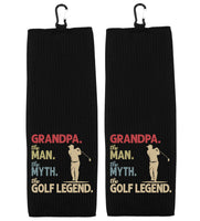 Grandpa the Man the Myth the Golf Legend Tri-fold Golf Towel with Clip 100% Microfiber Waffle Weave Gift Idea for Golfer Men Grandpa Dad