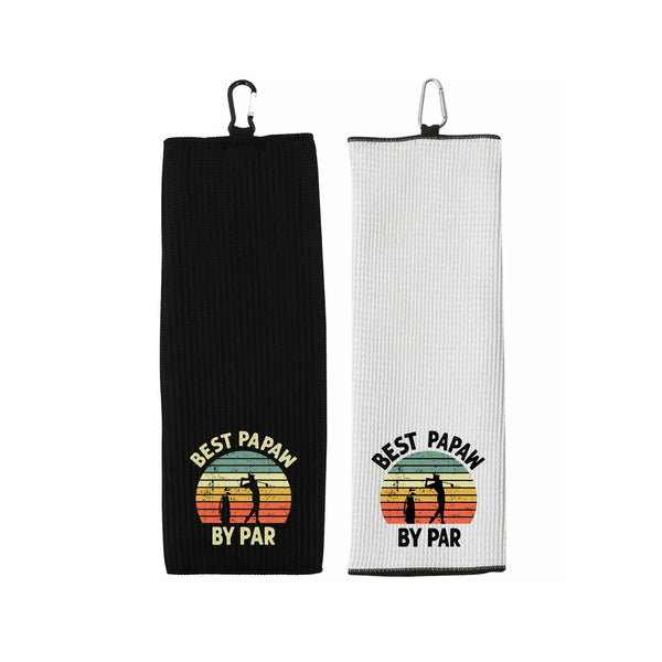 Best Papaw By Par Tri-fold Golf Towel with Clip 100% Microfiber Waffle Weave Black White Gift Idea for Golfer Men Grandpa Dad