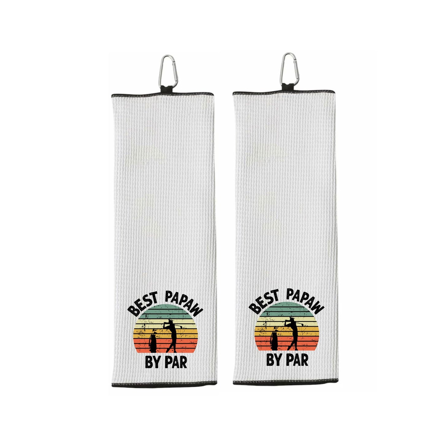 Best Papaw By Par Tri-fold Golf Towel with Clip 100% Microfiber Waffle Weave Black White Gift Idea for Golfer Men Grandpa Dad