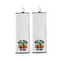 Best Papaw By Par Tri-fold Golf Towel with Clip 100% Microfiber Waffle Weave Black White Gift Idea for Golfer Men Grandpa Dad