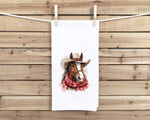 Winter Cowboy Horse Flour Sack Hand Towel with Hanging Loop Country Desert Western Christmas Holiday Home Kitchen Bathroom Decor Gift Idea