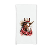 Winter Cowboy Horse Flour Sack Hand Towel with Hanging Loop Country Desert Western Christmas Holiday Home Kitchen Bathroom Decor Gift Idea