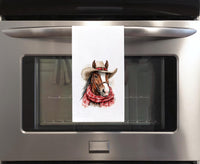 Winter Cowboy Horse Flour Sack Hand Towel with Hanging Loop Country Desert Western Christmas Holiday Home Kitchen Bathroom Decor Gift Idea