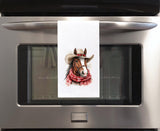 Winter Cowboy Horse Flour Sack Hand Towel with Hanging Loop Country Desert Western Christmas Holiday Home Kitchen Bathroom Decor Gift Idea