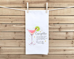 Cosmopolitan Recipe Hand Towel with Hanging Loop - 100% Cotton Flour Sack Towels - Cute Home Bar Decor - Hostess Birthday Mother's Day Gift