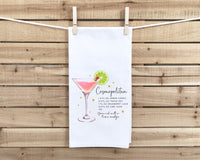 Cosmopolitan Recipe Hand Towel with Hanging Loop - 100% Cotton Flour Sack Towels - Cute Home Bar Decor - Hostess Birthday Mother's Day Gift