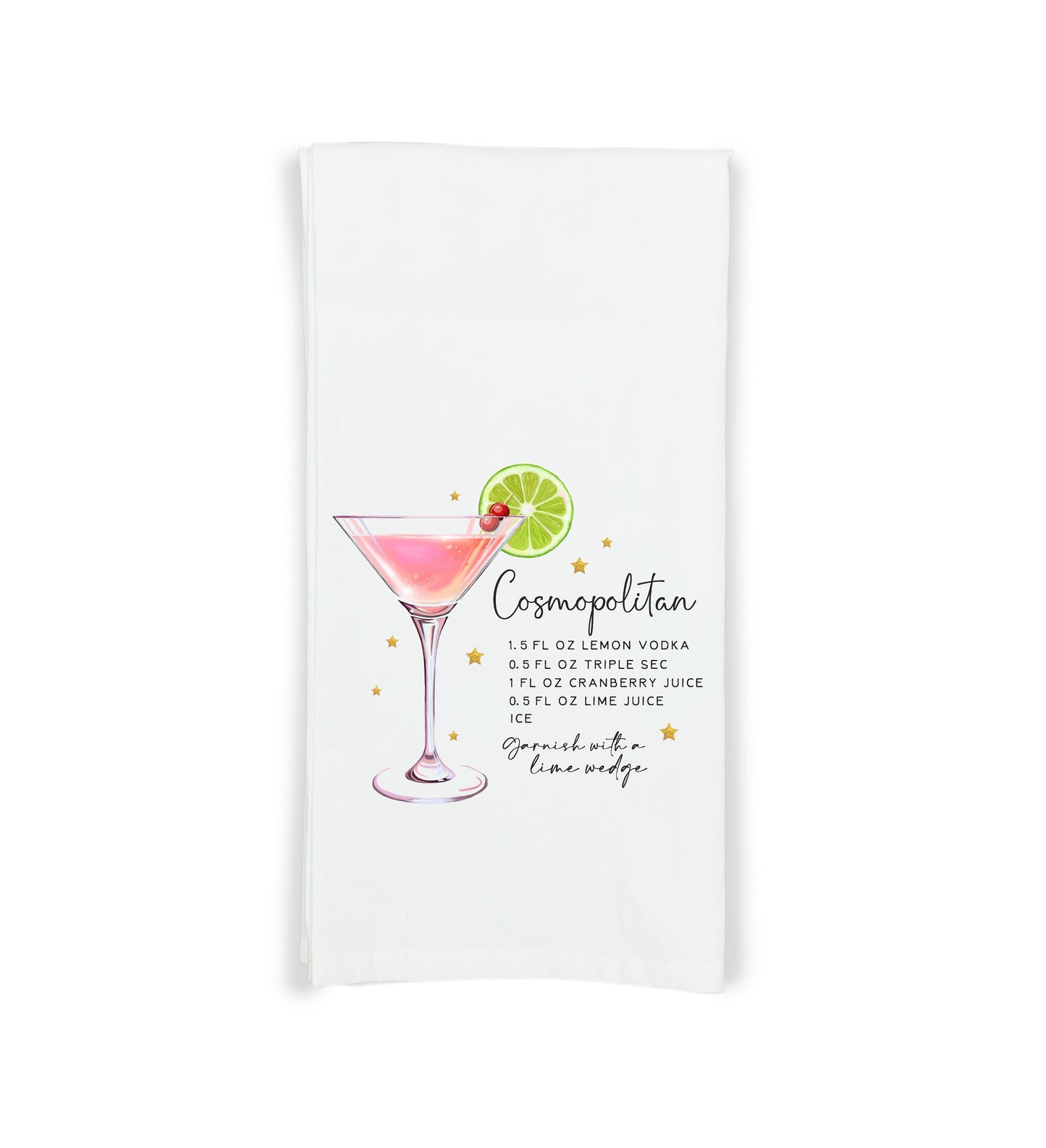 Cosmopolitan Recipe Hand Towel with Hanging Loop - 100% Cotton Flour Sack Towels - Cute Home Bar Decor - Hostess Birthday Mother's Day Gift