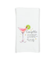 Cosmopolitan Recipe Hand Towel with Hanging Loop - 100% Cotton Flour Sack Towels - Cute Home Bar Decor - Hostess Birthday Mother's Day Gift