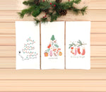 Set of 3 Pastel Christmas Flour Sack Dish Towels Hanging Loop Pink Red Green Dish Hand Towel Holiday Kitchen Decor Hostess Gift for Women
