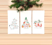 Set of 3 Pastel Christmas Flour Sack Dish Towels Hanging Loop Pink Red Green Dish Hand Towel Holiday Kitchen Decor Hostess Gift for Women