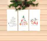 Set of 3 Pastel Christmas Flour Sack Dish Towels Hanging Loop Pink Red Green Dish Hand Towel Holiday Kitchen Decor Hostess Gift for Women
