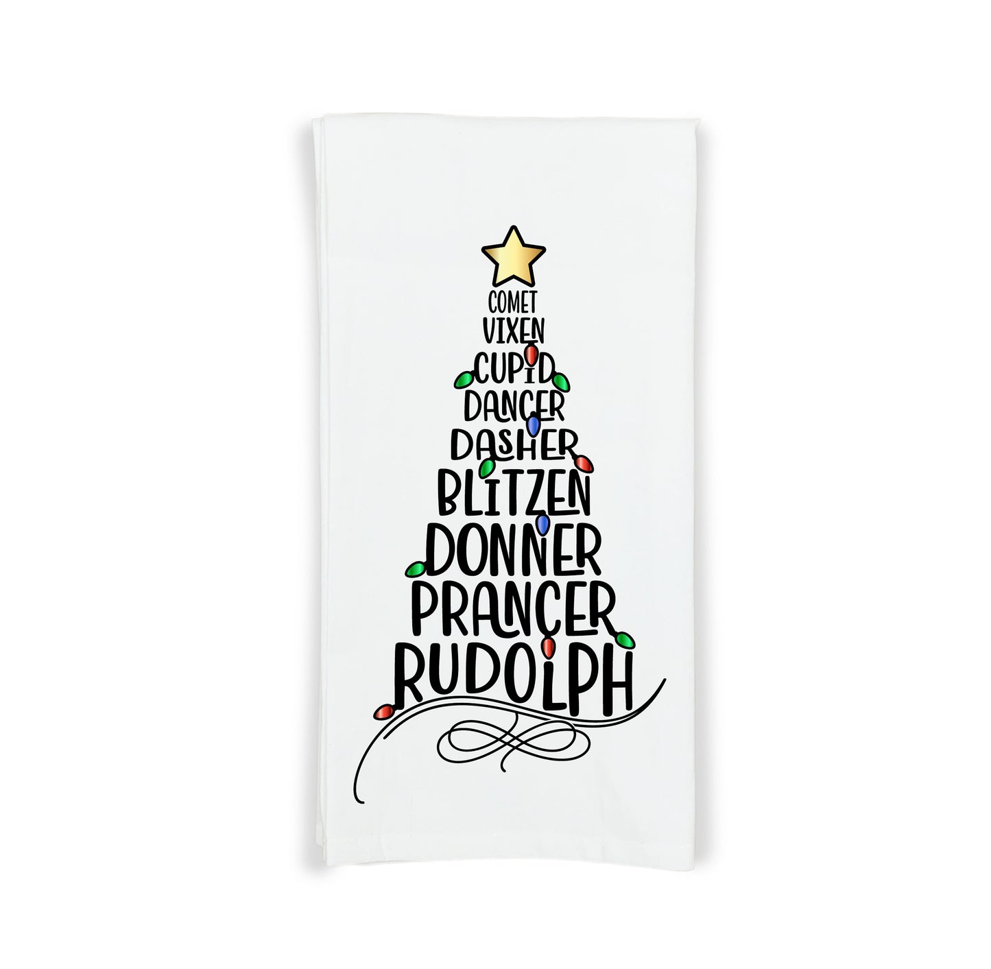 Reindeer Names Christmas Tree Red Hand Towel Flour Sack Kitchen Holiday Home Decor Decorations for Men Women
