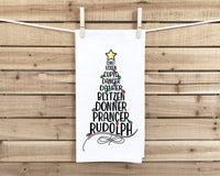 Reindeer Names Christmas Tree Red Hand Towel Flour Sack Kitchen Holiday Home Decor Decorations for Men Women