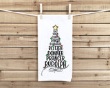 Reindeer Names Christmas Tree Red Hand Towel Flour Sack Kitchen Holiday Home Decor Decorations for Men Women