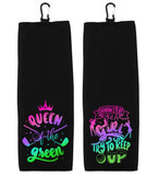 Queen of the Green and I Know I Play Like a Girl Try to Keep Up Rainbow Tri-fold Golf Towel Set of 2 100% Microfiber Waffle Weave Gift