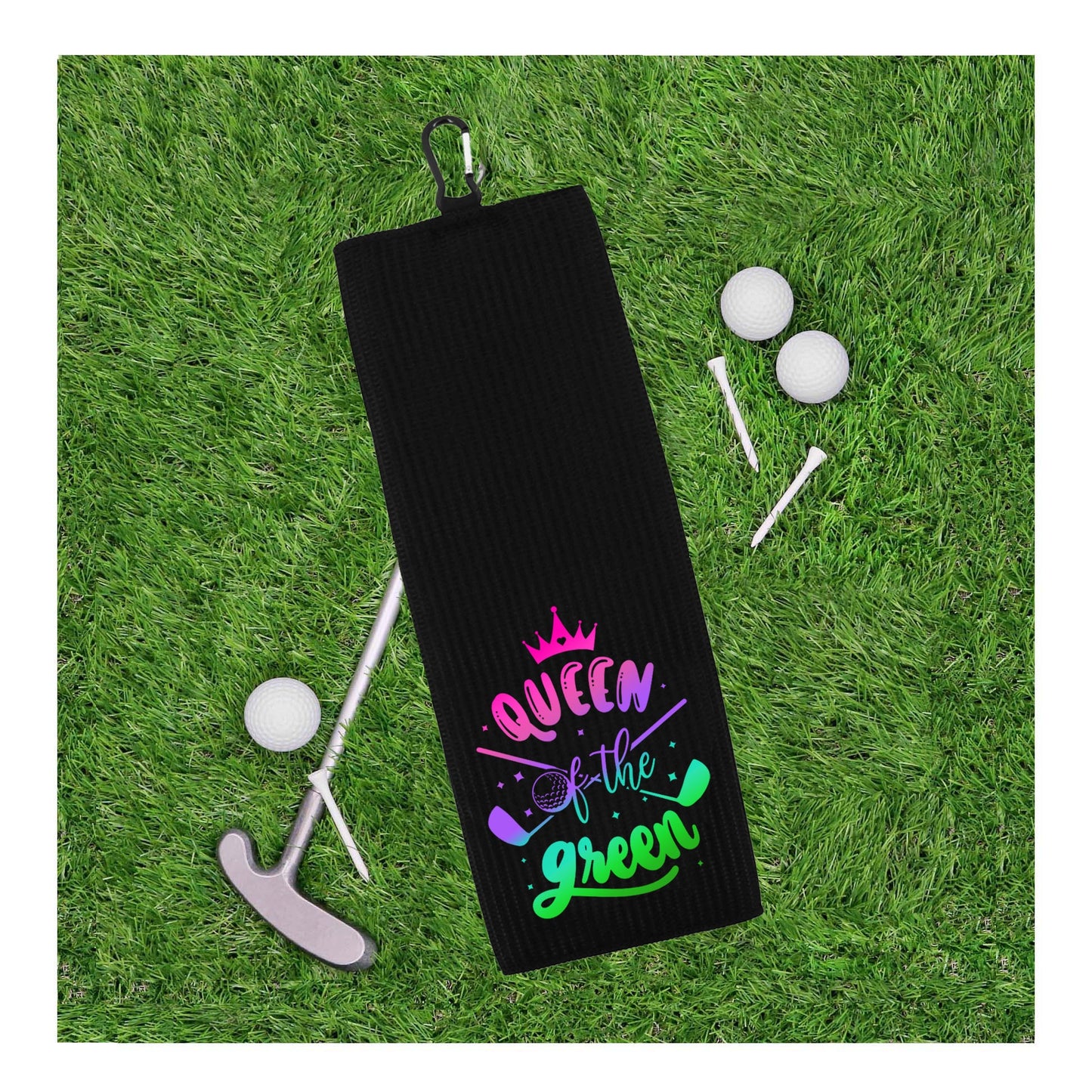 Queen of the Green and I Know I Play Like a Girl Try to Keep Up Rainbow Tri-fold Golf Towel Set of 2 100% Microfiber Waffle Weave Gift