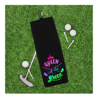 Queen of the Green and I Know I Play Like a Girl Try to Keep Up Rainbow Tri-fold Golf Towel Set of 2 100% Microfiber Waffle Weave Gift