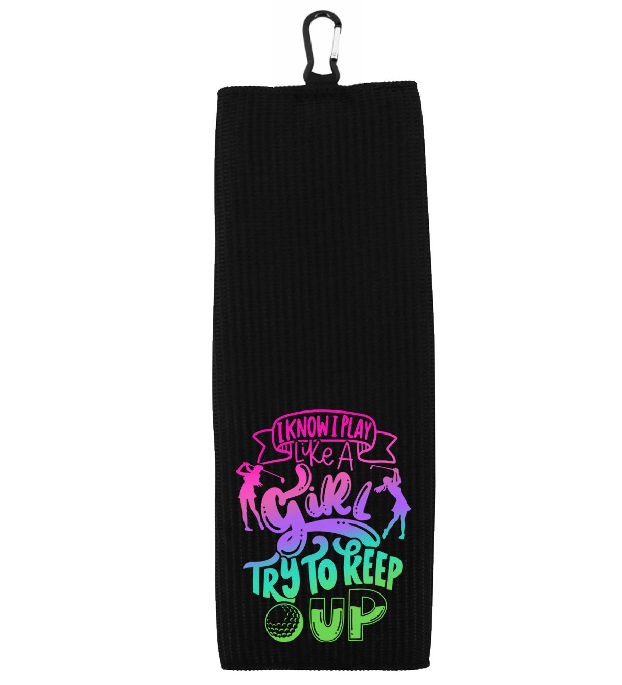 Queen of the Green and I Know I Play Like a Girl Try to Keep Up Rainbow Tri-fold Golf Towel Set of 2 100% Microfiber Waffle Weave Gift