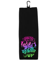 Queen of the Green and I Know I Play Like a Girl Try to Keep Up Rainbow Tri-fold Golf Towel Set of 2 100% Microfiber Waffle Weave Gift