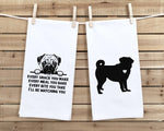 Pug Flour Sack Kitchen Towel Gift Set of Two Funny Dish Towels Birthday Christmas Gift for Women Men Dog Lovers Mom Dad Dog Lover Owner