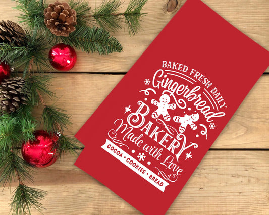 Baked Fresh Daily Gingerbread Bakery Christmas Red and White Hand Towel Flour Sack Kitchen Holiday Home Decor for Men Women